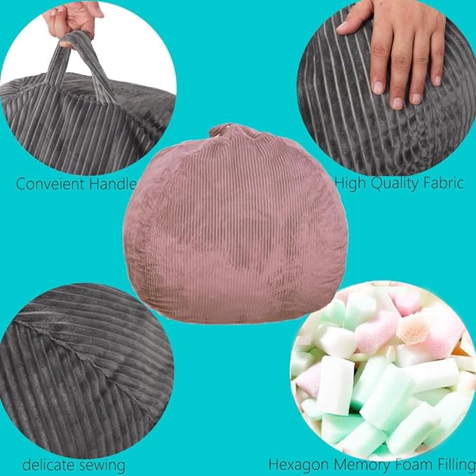 Bean Bag Chairs with Faux Rabbit Fur Cover, 3 ft Giant Memory Foam Bean Bag Chairs for Adults/Teens with Filling,Ultra Soft Faux Fur Fabric, Round Sofa for Living Room Bedroom College Dorm-CubbioJoy