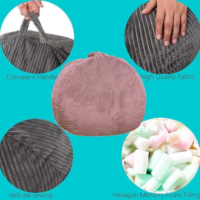 Bean Bag Chairs with Faux Rabbit Fur Cover, 4 ft Giant Memory Foam Bean Bag Chairs for Adults/Teens with Filling,Ultra Soft Faux Fur Fabric, Round Fluffy Sofa for Living Room Bedroom College Dorm-CubbioJoy