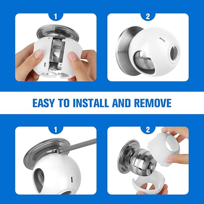 Door Knob Child Proof Universal Size 2.7" Diameter Baby Door Knob Safety Cover for Kids Easy Grip Baby Proof Door Knob Covers Hard for Toddlers to Open Child Safety Door Knob Covers (4 Pack)-CubbioJoy