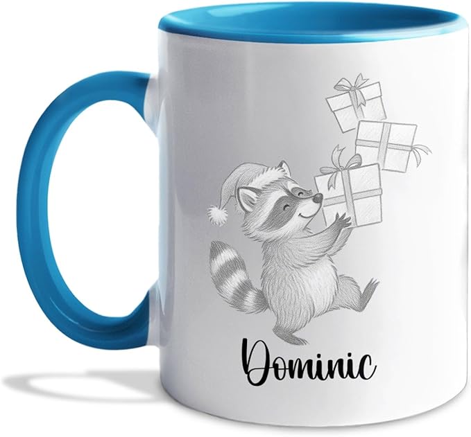 Customized Name Raccoon Coffee Mug Gift For Raccoons Lover Birthday Christmas, Personalized Raccoons Accent Coffee Cup, Raccoon Teacup Gift For Grandson Granddaughter Kids, Animal White Mug 11 15Oz-CubbioJoy