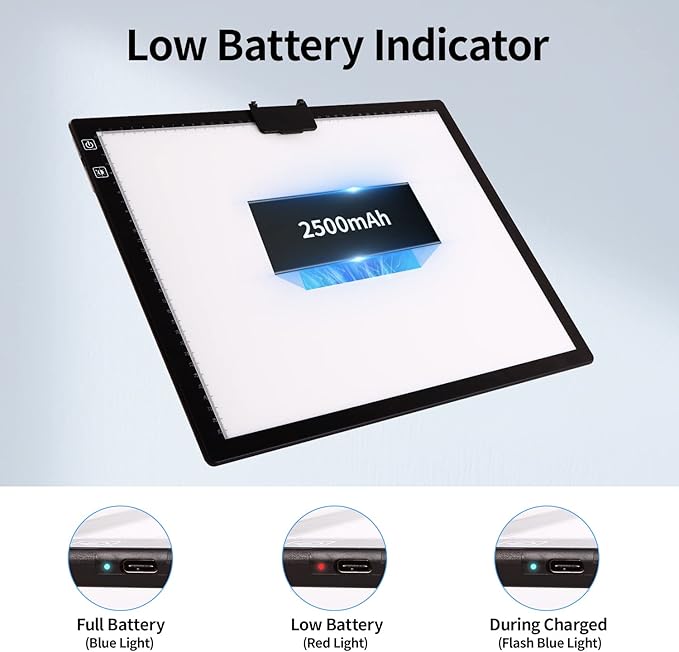 A3 Light Pad, Elice Tracing Light Box 3 Colors Mode Stepless Dimmable and 6 Levels of Brightness Light Copy Pad, Wireless Rechargeable Led Light Board for Weeding Vinyl Diamond Painting Sketching-CubbioJoy