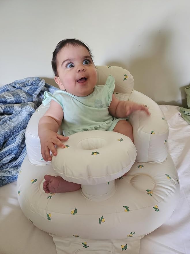 Baby Inflatable Seat for Babies 3-36 Months, Built in Air Pump, Olive Baby Support Seat Summer Toddler Chair for Sitting Up, Baby Shower Chair Floor Seater, Infant Back Support Sofa, Green-CubbioJoy