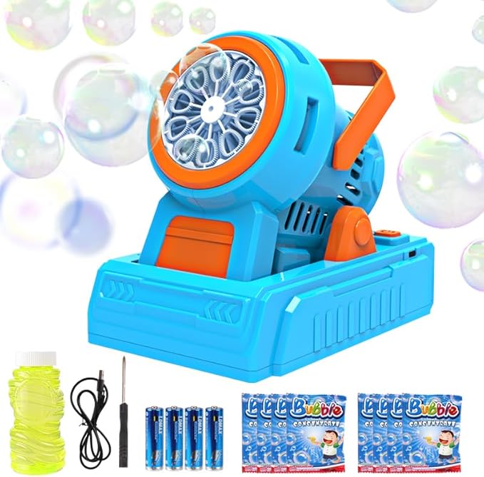 Automatic Bubble Machine 10 Holes Bubble Blower 20000+ Big Bubbles Per Minute Bubbles for Kids Portable Bubble Maker Operated by USB or Batteries for Outdoor Birthday Gifts Wedding Easter Party Favor-CubbioJoy