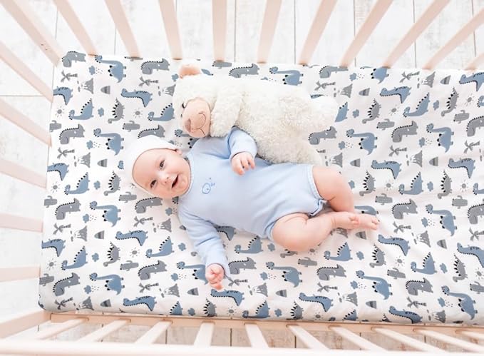 4 Pack Soft Baby Boy Sheets Dinosaur Star Cloud Soft Polyester Neutral Unisex Fitted Sheets Set for Baby Boys-CubbioJoy