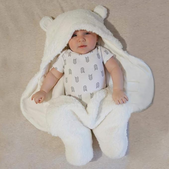 Jam Naturals-Cute Bear Organic Newborn Swaddle Wrap- Gender Neutral Soft Baby Blanket (White, 3-6m)-CubbioJoy