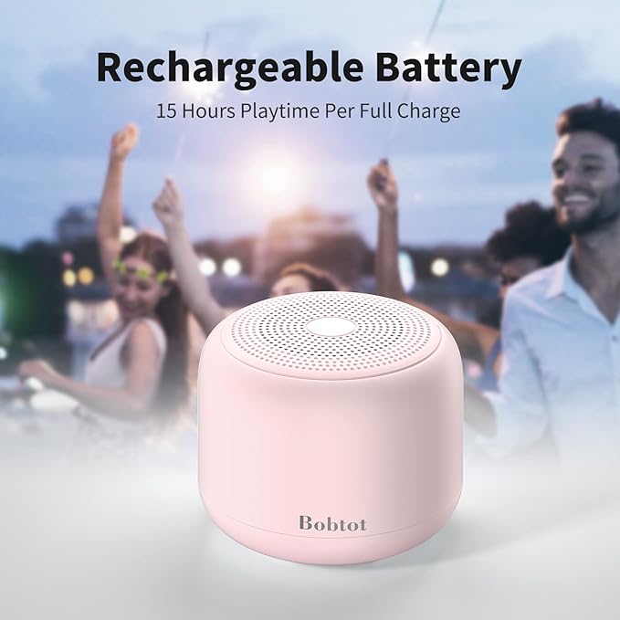 Bobtot Portable Bluetooth Speakers with Strap Easy to Carry, Wireless IPX5 Waterproof Mini Speaker with Loud Stereo Sound, 20 Hours Playtime, Rechargeable Battery, Built-in Microphone, Pink-CubbioJoy