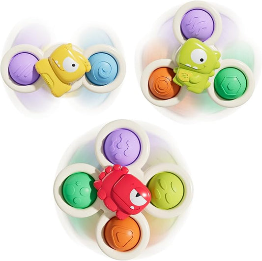 ALASOU 3PCS Pop Suction Cup Spinner Toys for 1 Year Old Boy Girl|Novelty Spinning Tops Toddler Toys Age 1-2|Sensory Baby Bath Toy for Toddlers 1-3|12 18 Months Boy Birthday Gift for Infant-CubbioJoy
