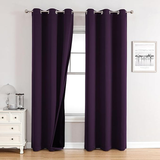 ChrisDowa 100% Blackout Curtains for Bedroom with Black Liner, 2 Thick Layers Total Blackout Thermal Insulated Grommet Window Curtains 2 Panels Set (Royal Purple, 42 x 84 Inch)-CubbioJoy