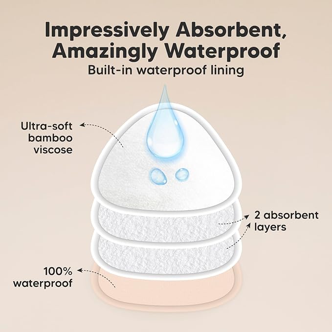 14-Pack Organic Nursing Pads - Washable Breast Pads for Breastfeeding, Nursing Bra Nipple Pads for Breastfeeding, Pumping Bra Reusable Breast Pad, Maternity Breastfeeding Bra Pad (Bare Beige, L 4.8")-CubbioJoy