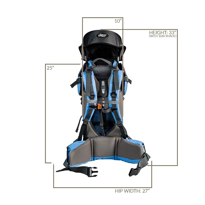 ClevrPlus Canyonero Camping Baby Backpack Hiking Kid Toddler Child Carrier with Stand and Sun Shade Visor, Blue-CubbioJoy