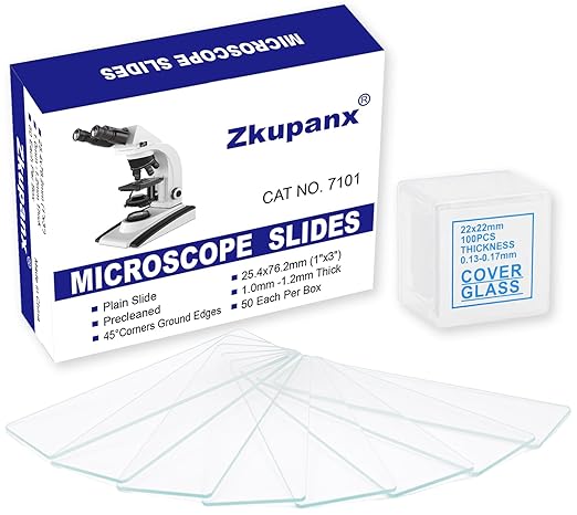 Blank Glass Microscope Slides and Covers - Ground Edges & 45° Clipped Corners, High-Clarity, Pre-Cleaned, 50 Slides & 100 Coverslips, Microscope Accessories for Experiments & Analyses-CubbioJoy