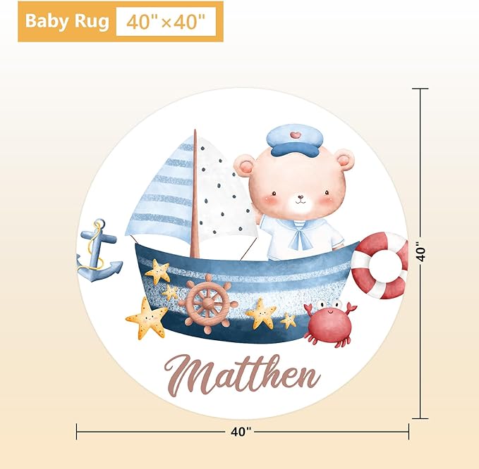 Custom Baby Bedding Set, 5 Pcs Customized Nursery Bedding Set with Name, Comfortable Double Layer Crib Sets for Boys Girls, Personalized Gifts for Infants Toddlers New Parents, Sailing Bear-CubbioJoy