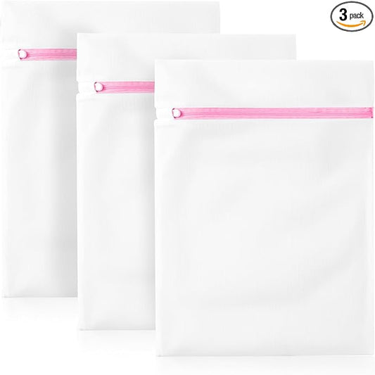 3Pcs Mesh Laundry Bags for Delicates, 16 x 12 Inch Durable Wash Bags with Zipper, Reusable Laundry Bags for Lingerie, Underwear, Socks, and Small Garments-CubbioJoy