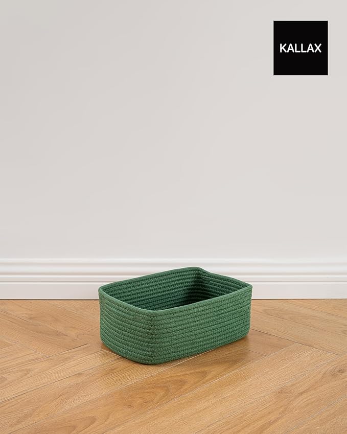 KALLAX Small Woven Basket, 12 x 8 x 4.5 Inches, Storage Basket for Organizing, Cute Small Rope Shelf Closet Cube Storage Bins Baskets for Shelves, Dog Toy Gift Baskets Empty, 3 Packs, Green-CubbioJoy