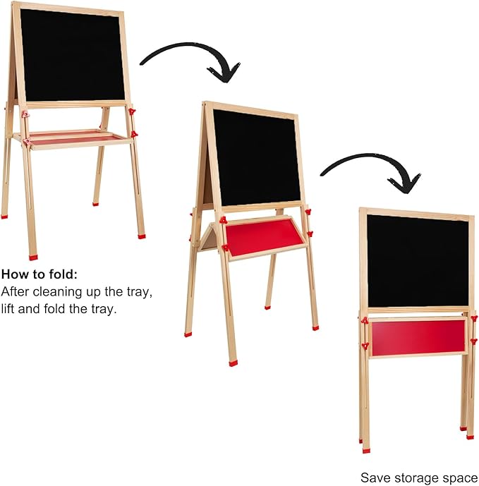 Adjustable Wooden Easel for Kids, Foldable Standing Art Easel for 3, 4, 5, 6, 7, 8 Years Old with Accessories, Drawing Painting Gifts for Boys & Girls Toddlers, Great Presents for Birthday-CubbioJoy