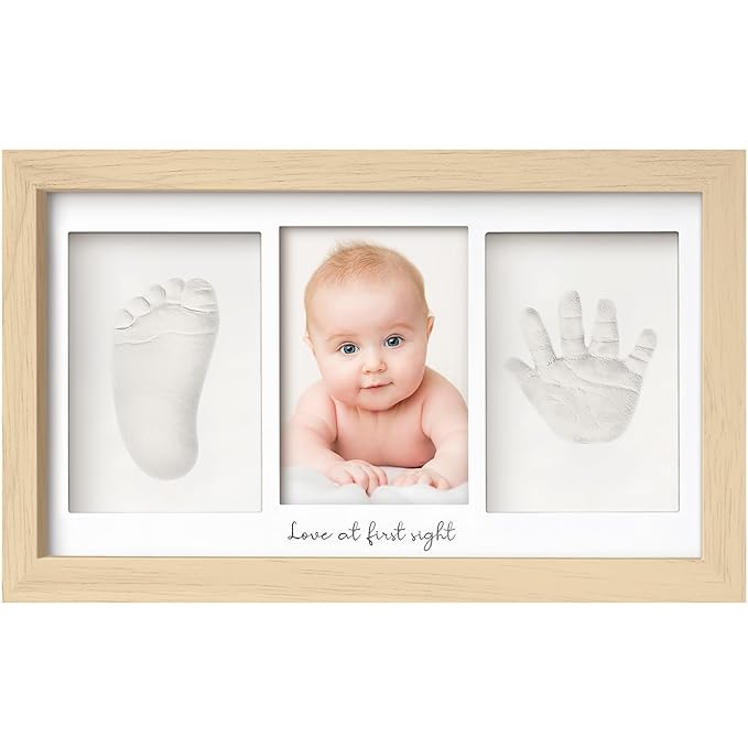 Baby Hand and Footprint Kit - Clay Handprint Keepsake Frame, Newborn Nursery Picture Frame, Personalized New Mom Gifts for Baby Shower & Registry (Ash Wood)-CubbioJoy