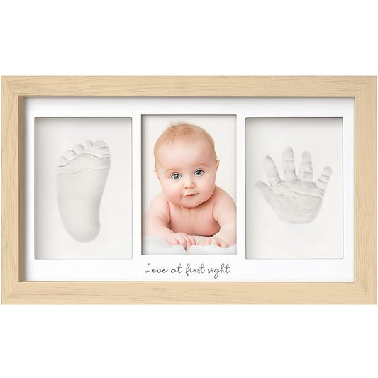 Baby Hand and Footprint Kit - Clay Handprint Keepsake Frame, Newborn Nursery Picture Frame, Personalized New Mom Gifts for Baby Shower & Registry (Ash Wood)-CubbioJoy