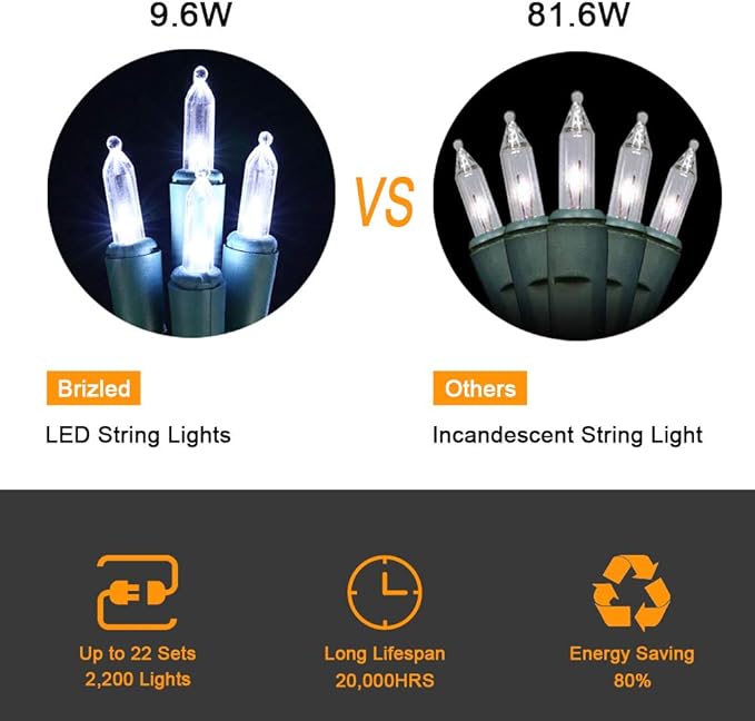 Brizled 4 Pack LED Christmas Lights, 33ft 100 LED Christmas String Lights, 120V UL Certified Connectable Xmas Tree Light Mini White Xmas Light for Home Tree Patio Indoor Outdoor Decoration, Cool White-CubbioJoy