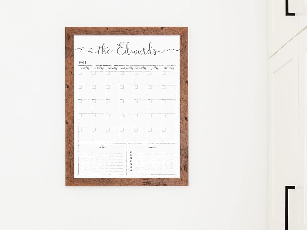 Customized Dry Erase Whiteboard Framed Calendar, Wet Erase or Dry Erase calendar for wall, 18x24 or 24x36 Wall Calendar, Monthly Calendar, Family Name Calendar-CubbioJoy