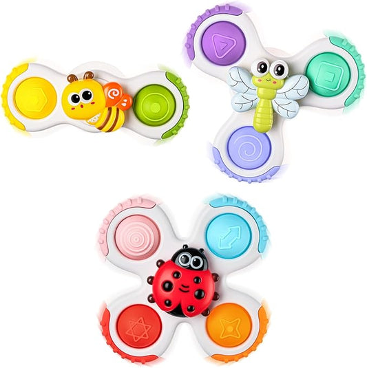 ALASOU 3PCS Pop Suction Cup Spinner Toys for 1 Year Old Boy Girl|Novelty Spinning Tops Toddler Toys Age 1-2|Sensory Baby Bath Toy for Toddlers 1-3|12 18 Months Boy Birthday Gift for Infant-CubbioJoy