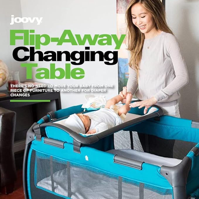 Joovy Room-Playard, Nursery Center, Bassinet, Changing-Table, Charcoal-CubbioJoy