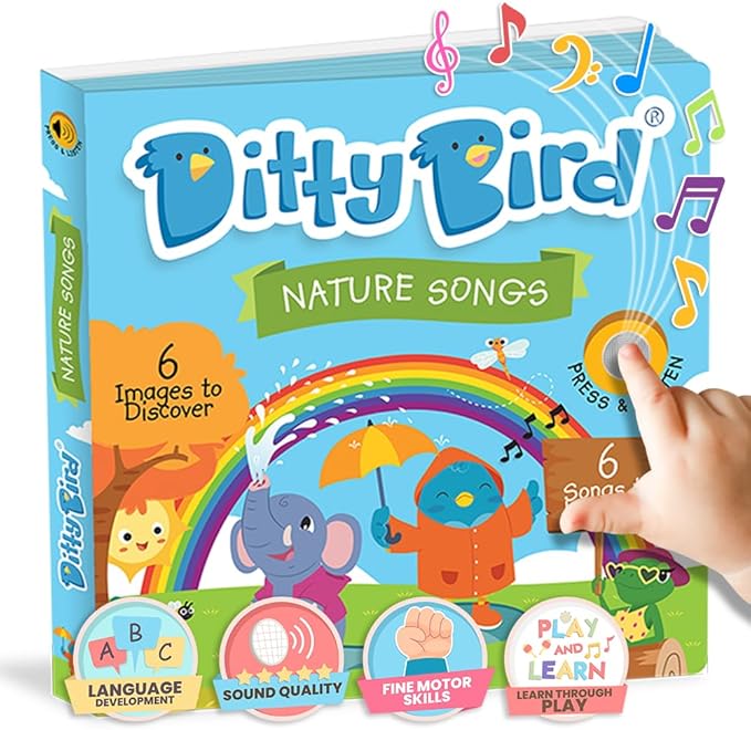 Ditty Bird Musical Books for Toddlers | Fun Children's Nursery Rhyme Book | Rain, Rain, Go Away Book with Sound | Interactive Toddler Books for 1 Year Old to 3 Year Olds | Sturdy Baby Sound Books-CubbioJoy