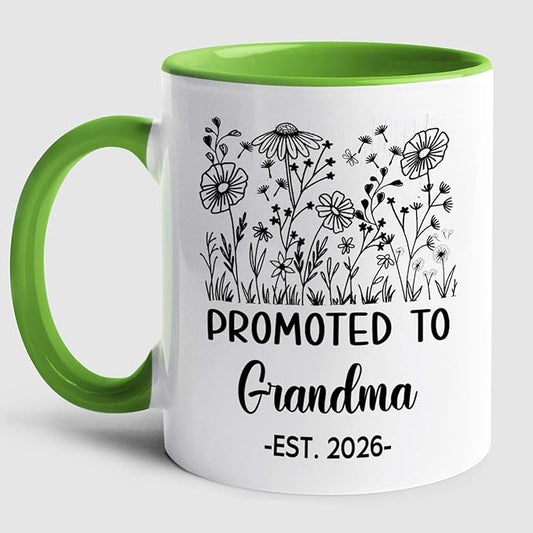 Customized Promoted To Grandma Accent Mug, New Grandma Pregnancy Announcement White Coffee Cup 11 15 Oz, Personalized Grandmother EST 2026 Ceramic Coffee Mug Gift For New Grandmother Nana Gigi Mimi-CubbioJoy