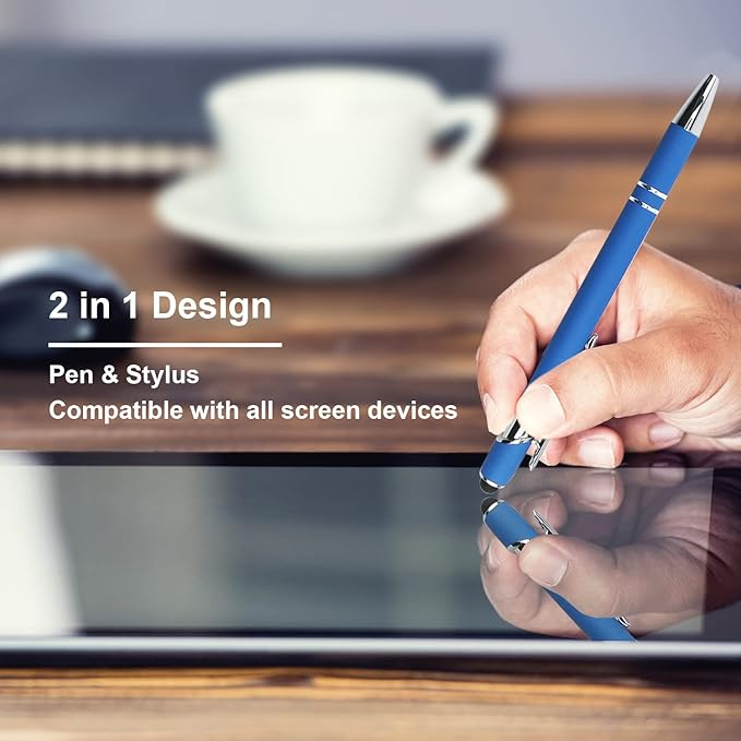 Ballpoint Pen with Stylus Tip, Soft Touch Click Metal Pen, 1.0mm Medium Point, Black Ink, 12 Count(Blue)-CubbioJoy