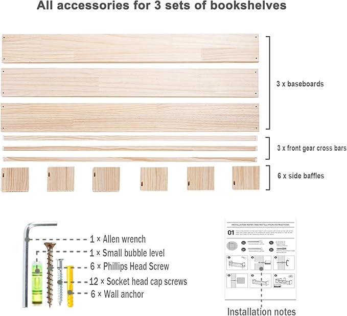 AZSKY Natural Wood Nursery Shelves Floating Wall Book Shelves Nursery Kids Baby Toddler Room Décor 36 in Bookshelf for Toy Picture Display a Set of 3 Same Sizes-CubbioJoy