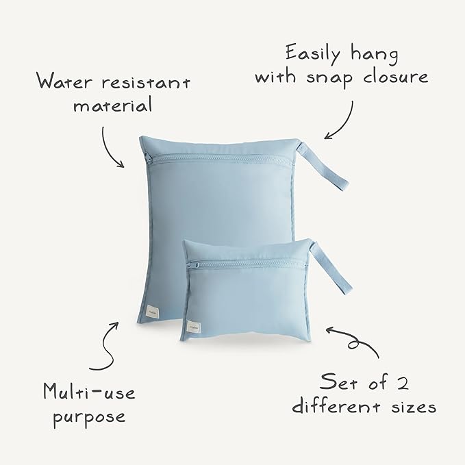 mushie Water Resistant Wet Bags | Large & Small Reusable Storage Bag for Baby Items and Travel | Zippered Pockets with Handle | Machine Washable, Set of 2 (Blush)-CubbioJoy