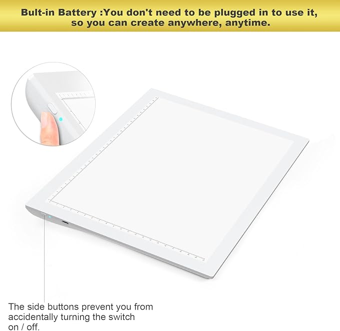 A4 Wireless Battery Powered Light Pad with Bag, TOHETO Tracing Light Box Dimmable Brightness Rechargeable LED Light Board Portable Cordless Copy Board for Drawing Sketching X-ray Viewing (White)-CubbioJoy