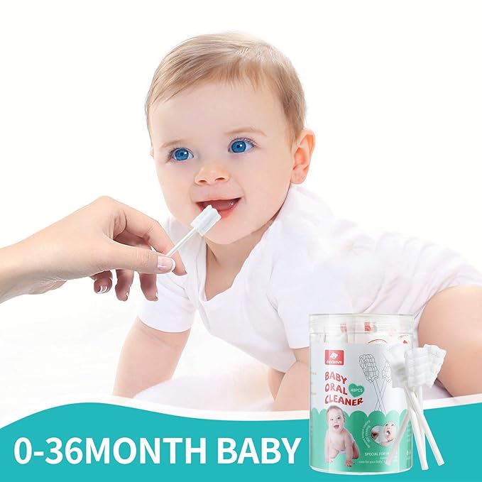 dearlomum Baby Tongue Cleaner, Newborn Toothbrush, 48PCS Disposable Infant Clean Mouth,Gauze Gum Cleaner Baby Oral Cleaning Stick Dental Care for 0-36 Month-CubbioJoy