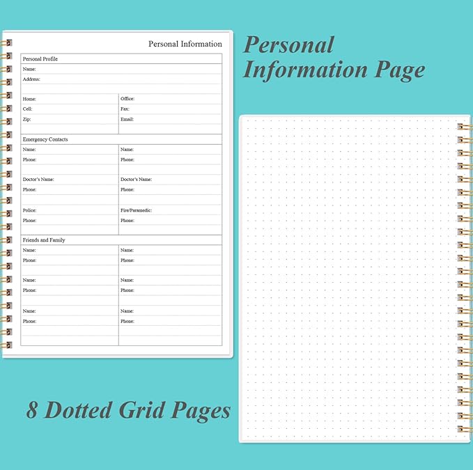 Daily Planner Undated - B5 To Do List Notebook Hourly Schedules, Spiral Appointment Planner for Women and Men, PVC Hardcover, Inner Pocket, Elastic Closure, 7" x 10", Teal Flowers-CubbioJoy