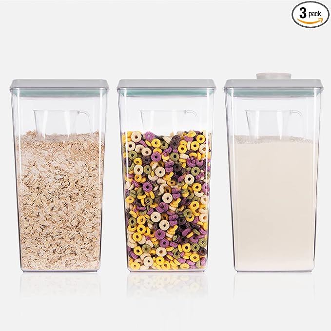 Ankou Airtight Pop Cereal Container, 3300ml Each Large Cereal Containers with Scoops Food Storage Canister Dispenser Perfect For Cereal Flour Spaghetti Rice Kitchen Organizing 3.5qt-CubbioJoy