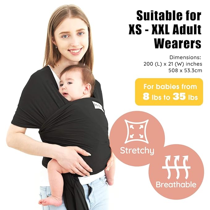 Acrabros Baby Wrap Carrier,Hands Free Baby Carrier Sling,Lightweight,Breathable,Softness,Perfect for Newborn Infants and Babies Shower Gift,Black-CubbioJoy