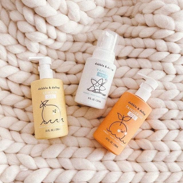 Dabble & Dollop Citrus Kiss Bundle, Natural Bubble Bath, Body Wash & Shampoo for Kids, USA-made, Paraben & Sulfate Free, Vegan, Gluten-Free, Tear-Free, Tangerine, Vanilla, Lemon (Set of 3)-CubbioJoy