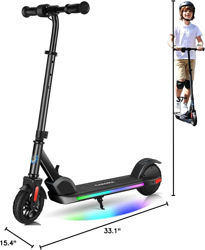 Caroma Electric Scooter for Kids Ages 6-12,150W/180WMotor,10 MPH Max Speed & 7 Miles,Colorful Lights,Adjustable Height & Speed,LED Display,Foldable Kids Electric Scooter 132 Lbs Max Load,Idea Gift-CubbioJoy
