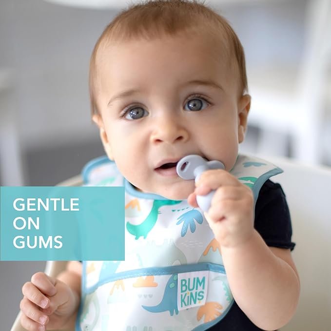 Bumkins Baby Utensils Set, Chewtensils Silicone Spoons for Dipping, Self-Feeding, Baby Led Weaning, Trainer Learning, First Stage Eating, Soft Practice Fork and Spoon, Babies 6 Months, Gray-CubbioJoy