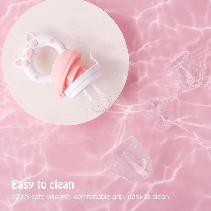 Baby Solids/Frozen Fruit Feeder Pacifier, Infant Teether Toy 4M+, BPA-Free Silicone Pouch & Nipple, Safely Introduce Solids, Teething Relief, 2-Pack (Bear - Purple Pink White, S/M/L)-CubbioJoy