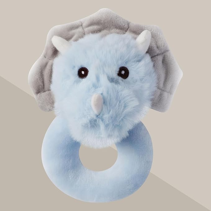 Bearington Collection Bearington Lil' Tracer Plush Stuffed Animal Dinosaur Soft Ring Rattle - 5.5 Inch - Dinosaur Rattle-CubbioJoy