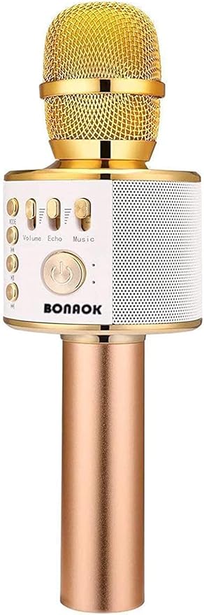 BONAOK Wireless Bluetooth Karaoke Microphone,3-in-1 Portable Handheld Karaoke Mic Speaker Machine Home Party Birthday for All Smartphones (Q37 Gold)-CubbioJoy