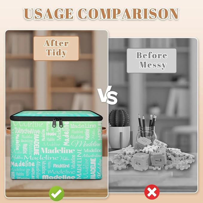 Custom Storage Basket with Name, Personalized Storage Bins with Zipper Lid, Foldable Fabric Storage Box Large capacity with Handle Green Blue-CubbioJoy