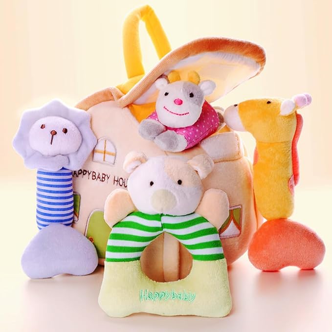 iPlay, iLearn Baby Toys 3 6 12 Month Newborn Gift, Infant Soft Jungle Stuffed Animal Rattle Plush Barn, First Birthday Basket Shower Stuffer, Boy Girl Sensory Hand Development Toy 2 4 7 9M 1 Yr-Jungle-CubbioJoy