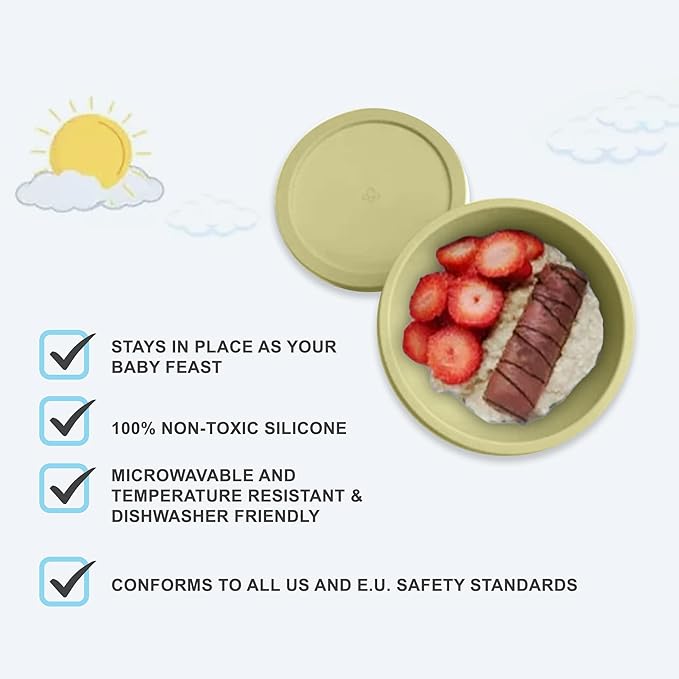 Abiie Octopod Silicone Baby Suction Bowl With Lid - Toddler & Baby Bowls, 8 oz, Yellow, Modern Style, Microwave Safe, Dishwasher Safe-CubbioJoy