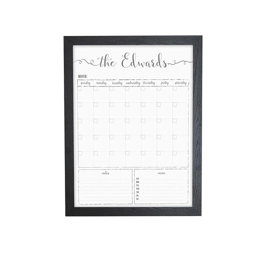 Customized Dry Erase Whiteboard Framed Calendar, Wet Erase or Dry Erase calendar for wall, 18x24 or 24x36 Wall Calendar, Monthly Calendar, Family Name Calendar-CubbioJoy