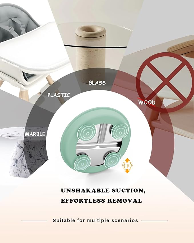 8” Stainless Steel Toddler Plate with Suction, Divided Plates with Removable Silicone Sleeves for Kids, Non Toxic & BPA Free | Non Slip | Unbreakable Baby Snack Dishes Set of 2, Blue & Sage-CubbioJoy