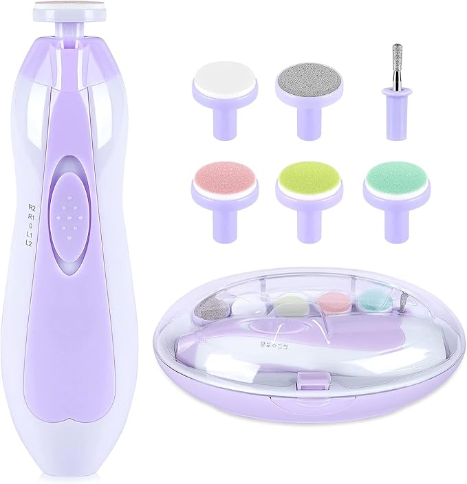 Baby Nail Trimmer Electric, 6 in 1 Baby Nail File Clippers Infant Grooming Kit Manicure Set for Toddler or Adults, Purple-CubbioJoy
