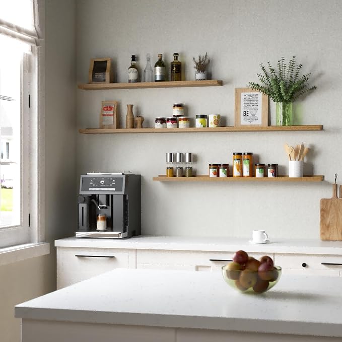 35.3 Inches Long Floating Shelves, 2 Set Rustic Wall Shelf for Bedroom, Nursery Book Shelf with Lip, Picture Ledge Shelf for Wall Decor Living Room Bathroom Kitchen - Oak-CubbioJoy