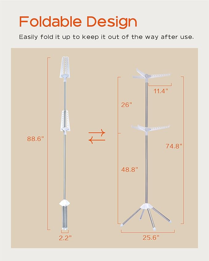 Clothes Drying Rack Foldable, 74.8 inch 2 Tier Laundry Drying Rack with Rotating Clothes Rail for 54 Pieces of Clothes, Space Saving, Indoor, Stainless Steel, White and Silver CDR002W01-CubbioJoy