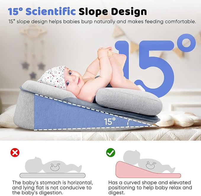 Baby Wedge Pillow for Newborn, Baby Lounger Pillow, Acid Reflux Breastfeeding Pillow for Reducing Spit-Up, with Safety Strap-CubbioJoy